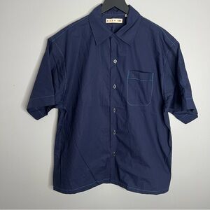 Marni x Uniqlo Short Sleeve Button Down Shirt Mens Small Blue Oversized